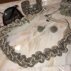 Sandrine Giraud NECKLACE & EARRINGS SET SILVER